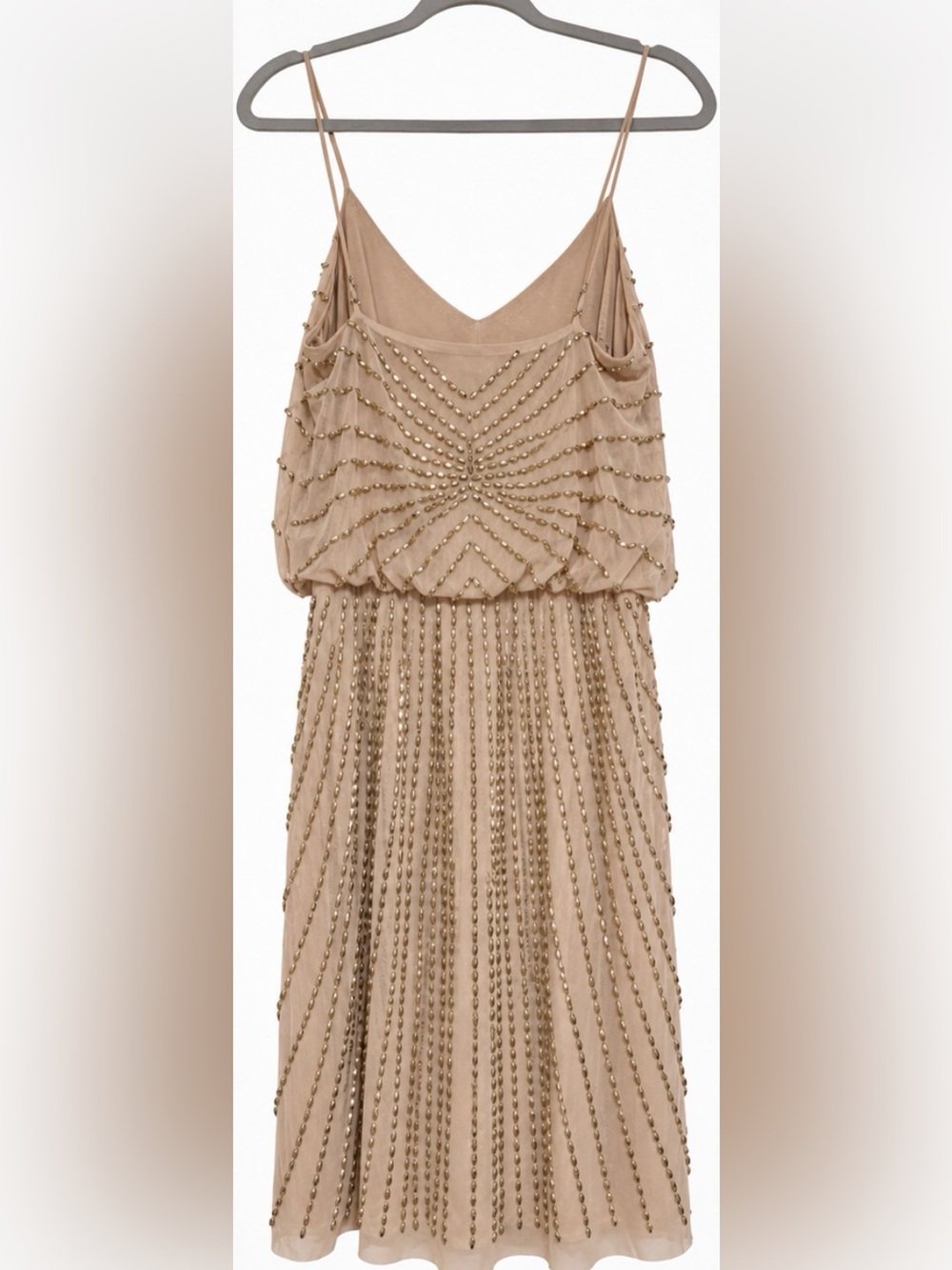 XSCAPE Size 6 Champagne Gold Beaded Cocktail Dress Art Deco Gatsby Evening - Picture 6 of 12